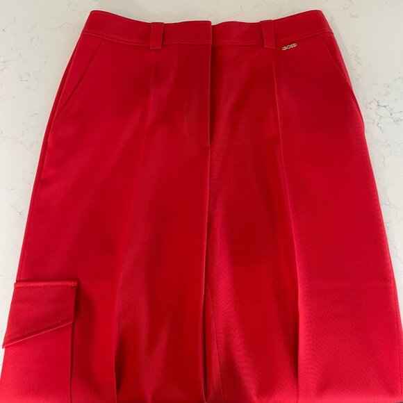 Hugo Boss Tunnai Wool Poly Relaxed Fit Cargo Pants Button Cuff Red Sz 8 NWOT - Picture 3 of 16